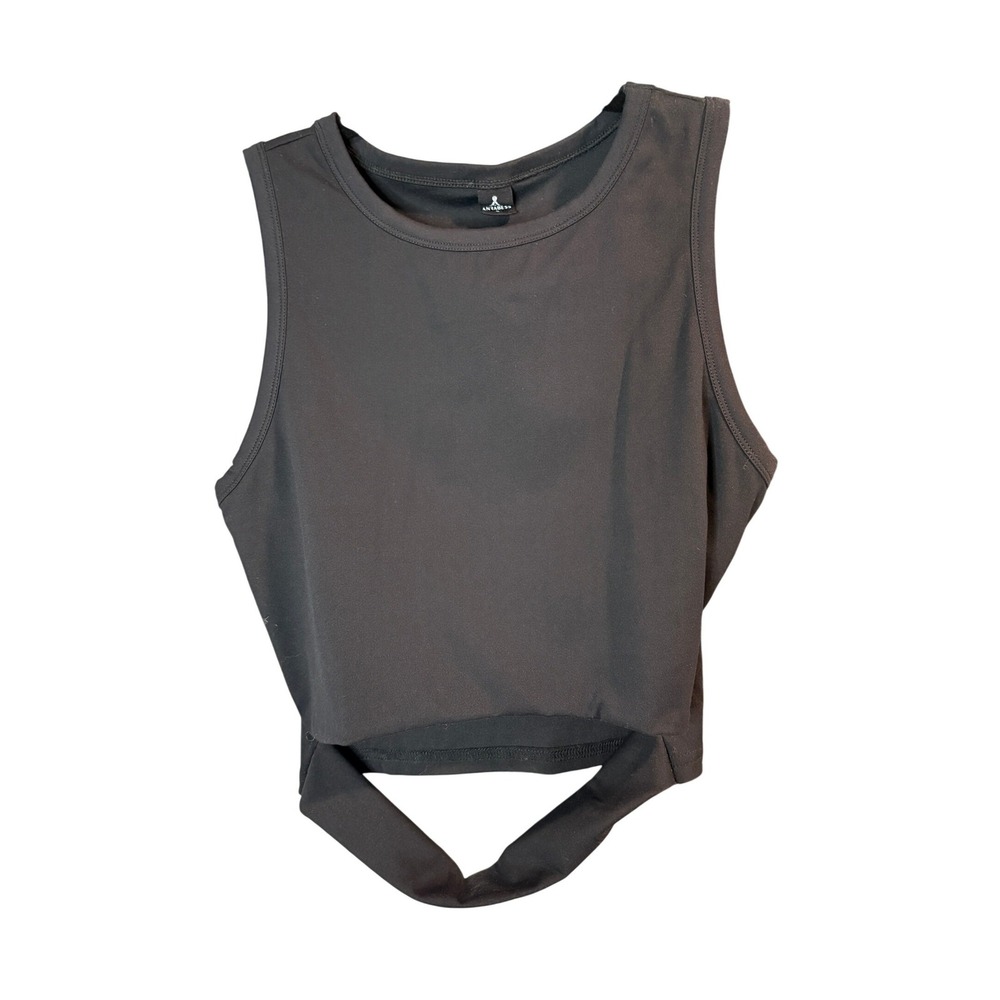 Anrabess Black Crop Top Women Small Twist Hem Sleeveless Athletic Tank‎